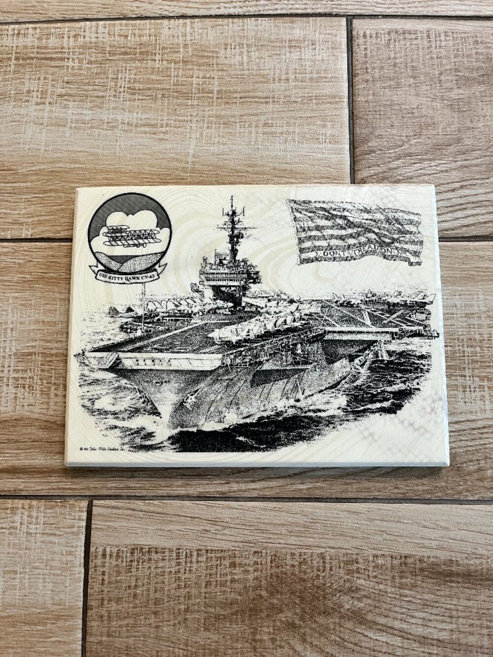 John Wills Studios '99 USS Kitty Hawk CV-63 Wood/Marble Etched Plaque